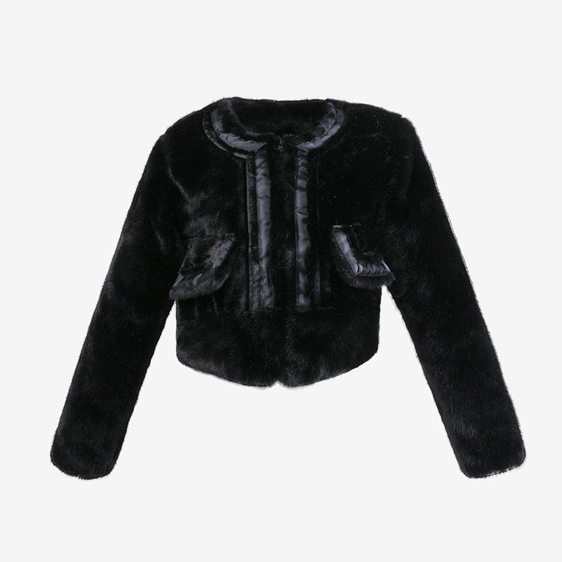 Europe, America, autumn and winter imitation rabbit fur short waist jacket imitation fur zipper plush warm jacket women