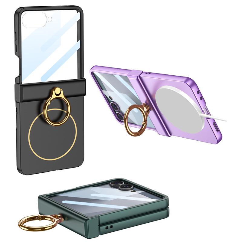 Samsung Z Flip7 Ultra cienkie etui na składany telefon z ochroną zawiasu, modny magnetyczny pierścień i kompatybilnością z ładowaniem bezprzewodowym
