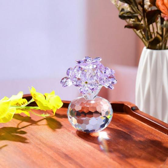 Faux Crystal Flower Figurine Forget Me Not Flower Gift for Women Sympathy Clear Glass Flower Ornaments for Valentine's Day Birthday Table Decor