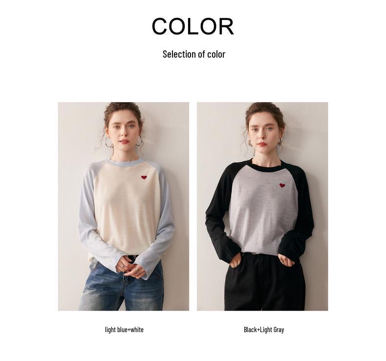 Yangzi Yarn Wool Color Block Knit Women's Pullover - Simple, Versatile, Slimming Base Layer for Spring & Autumn