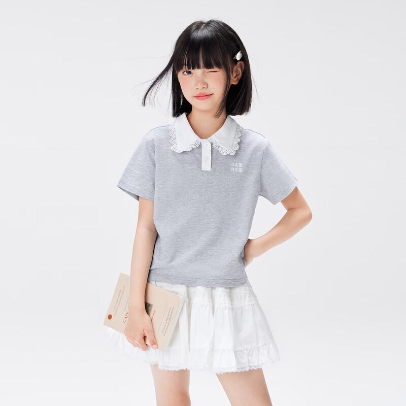 Girls' Lace Trim Colorblock Pique Polo Shirt