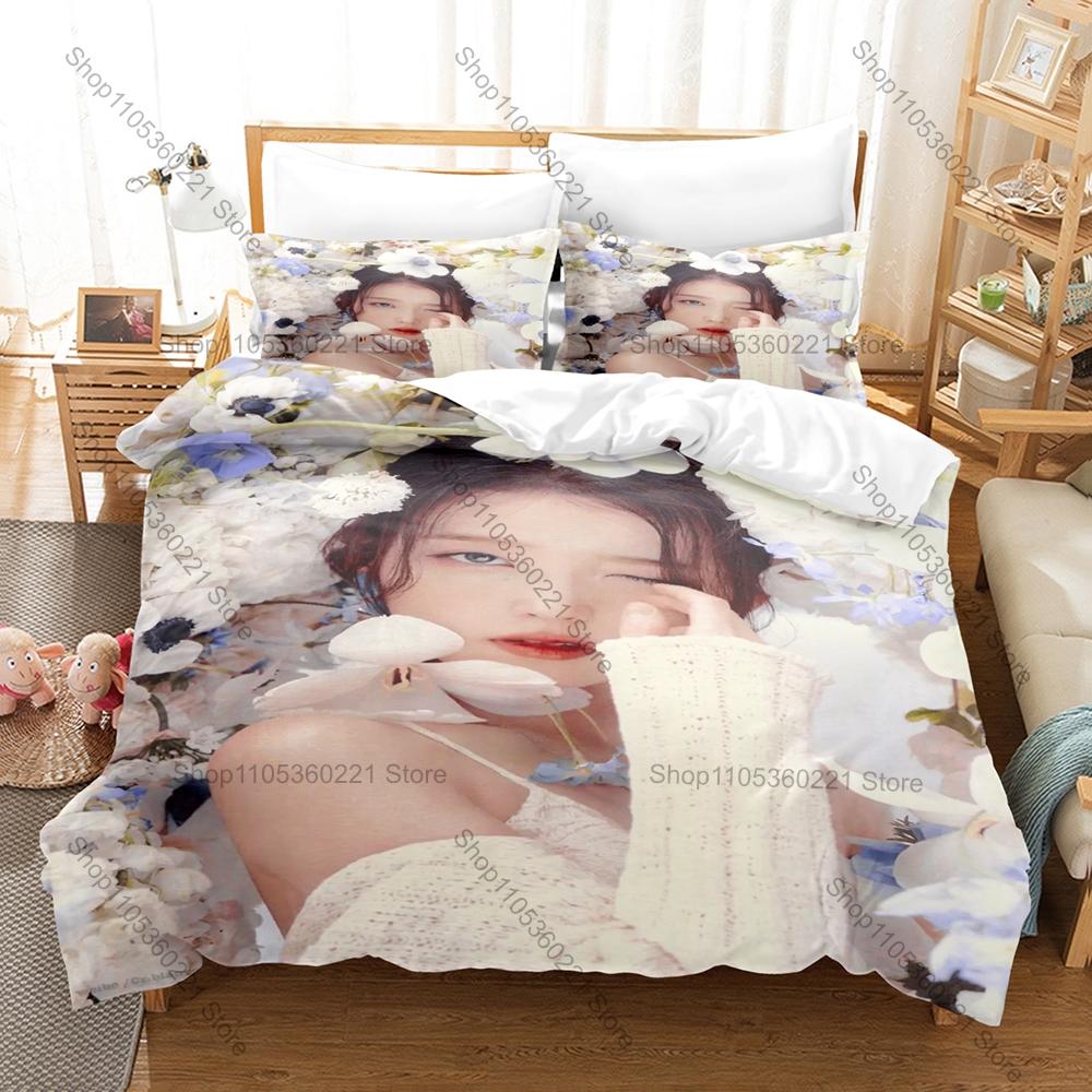 Korean Singer IU Bedding Set, Duvet Cover & 2 Pillowcases, Popular Music Star Design Comfortable Home Bedding Supplies