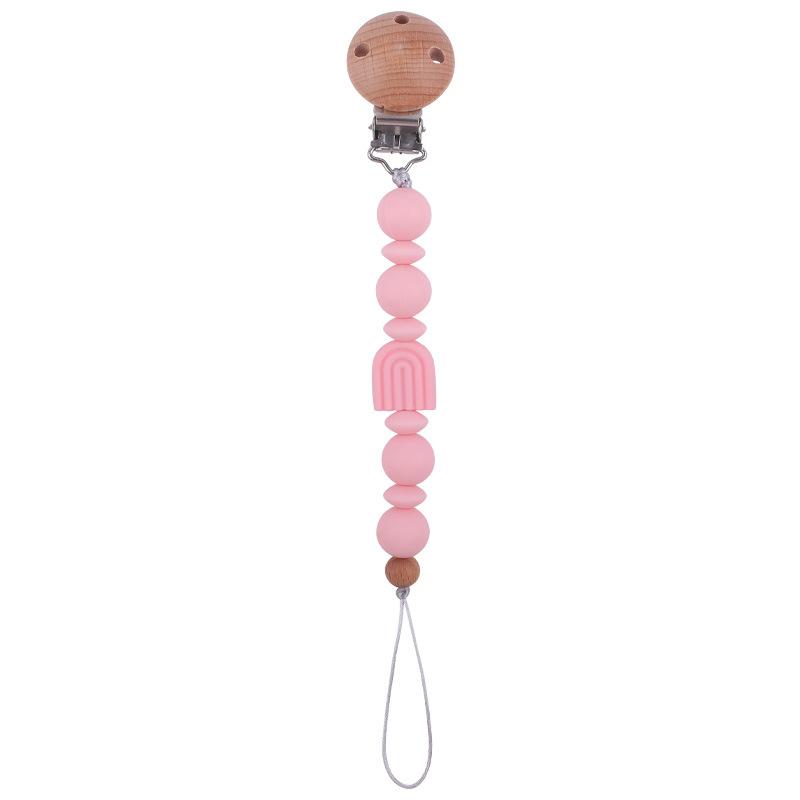 New Baby Pacifier Clips Round Beech Clips Silicone Rainbow Beads for Dummy Nipple Holder Soother Chain Teether Toy
