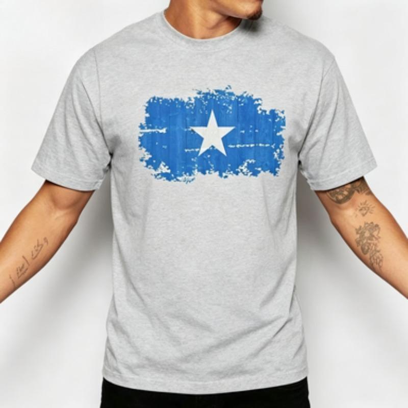 Weiches Baumwoll-Unisex-T-Shirt mit verwaschenem Somalia-Flaggen-Aufdruck Patriotische Kunst Druck Liebhaber Nationalstolz Lässiges Alltags-Outfit Oberteile