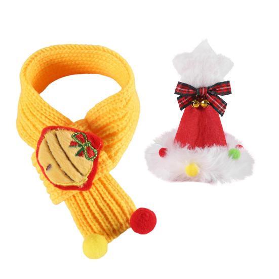 

Pet Christmas Hat And Scarf Set for Small Dogs Cats Winter Knitted Santa Hat And Scarf Set Holiday Party Cosplay Dress Up Accessory S D