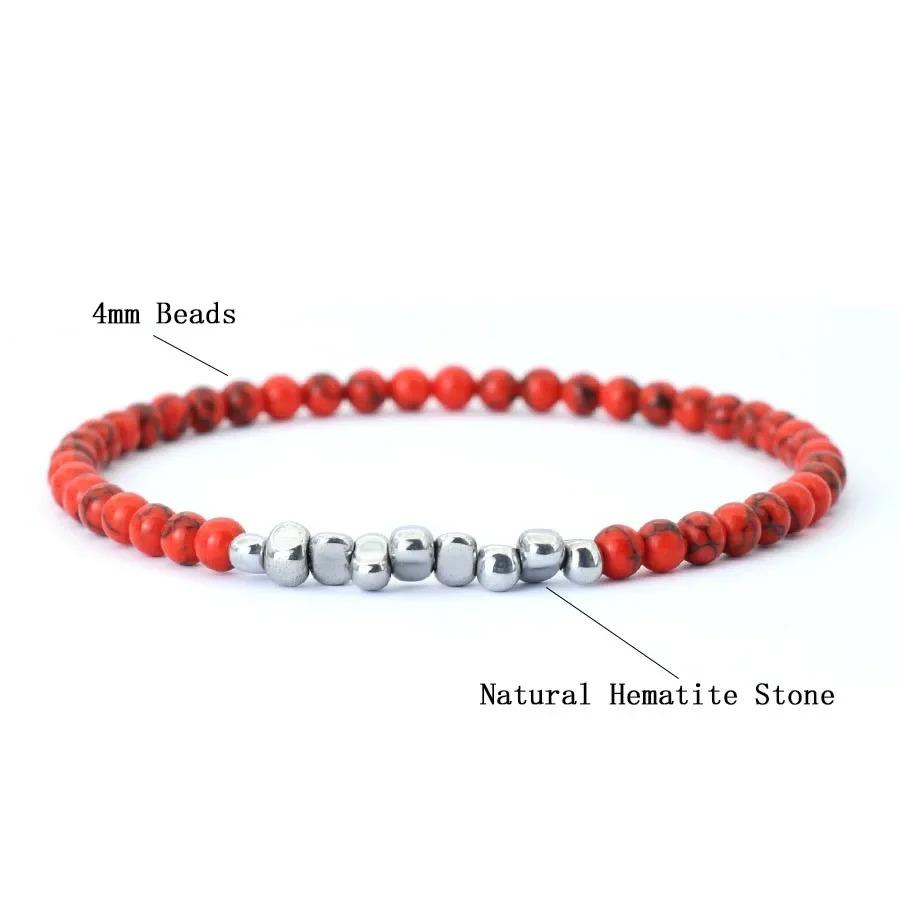 4mm Small Beaded Minimalist 4mm Stone Beads Bracelet Unisex Lucky Red Howlite Strand Braslet Natural Tiger Eyes Lava Gemstone Braclet Joias