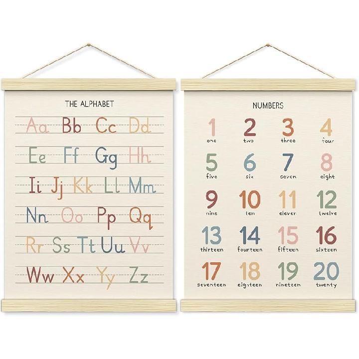 BONETAT Numbers alphabet poster for Nursery Toddlers, Play Room Wall Decor, ABC Wall Chart, Wall Hanging Decor for Toddler Playroom Decor Kids Wall