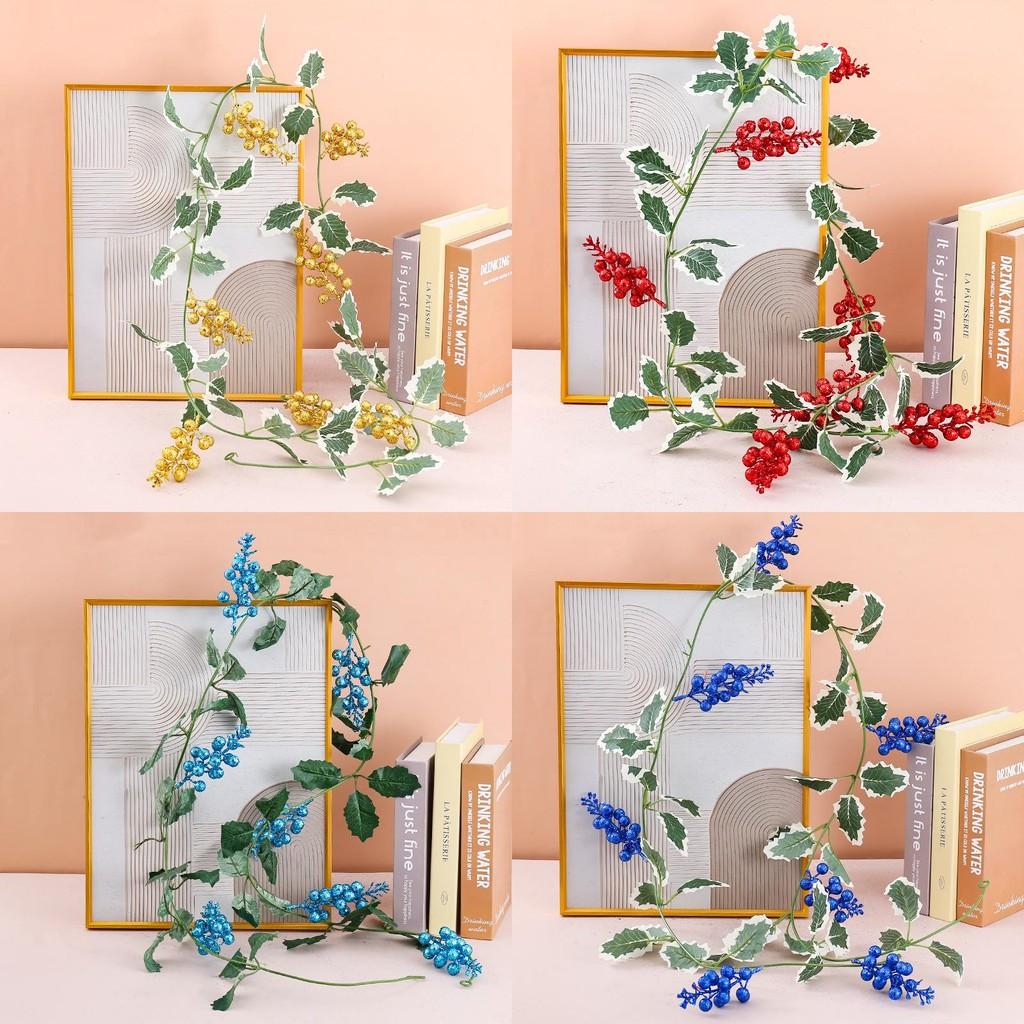 Christmas Garland Wall Hanging With Glittered Leaves And Berries For Holiday Home Decor