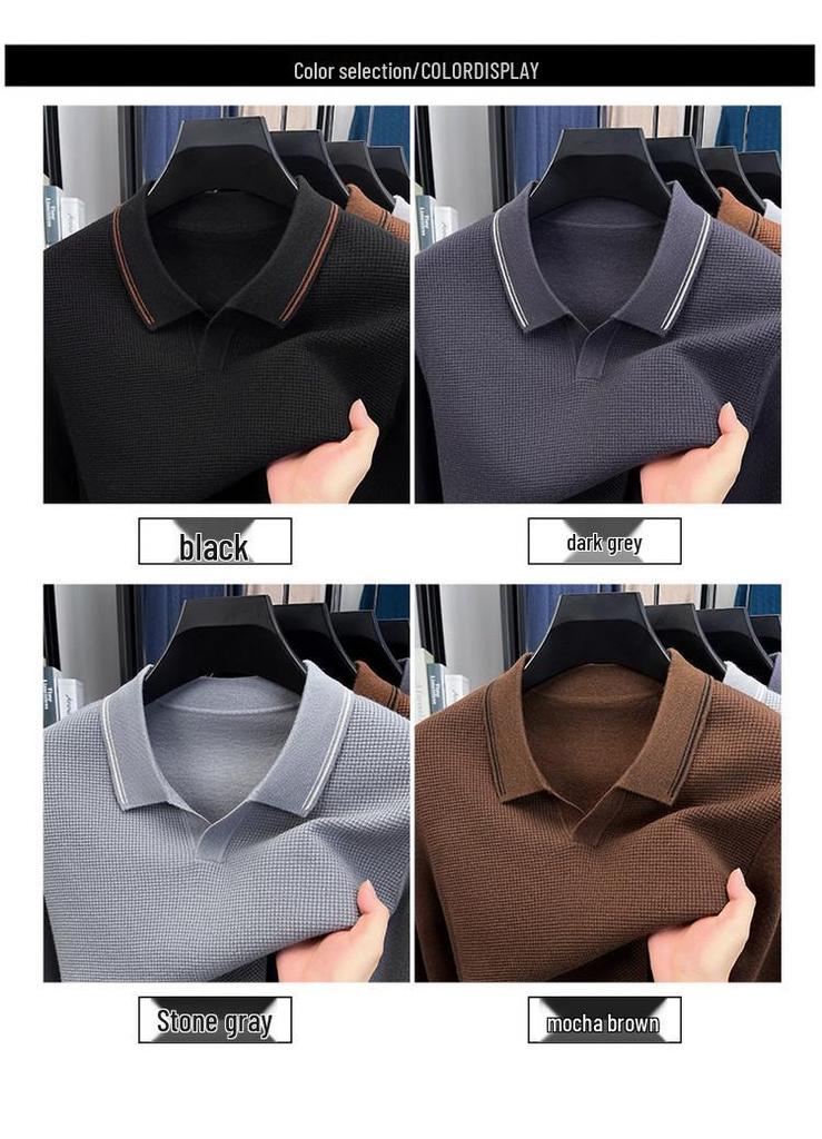 Autumn 2025 Wool Lapel Knit Sweater for Middle-Aged Men - Lightweight Base Layer Shirt
