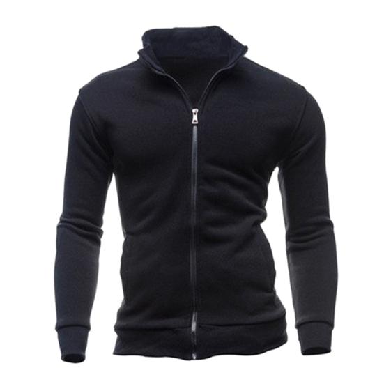 Men Zip-up Sweatshirt Mock Neck Long Sleeve Jacket Solid Color Full Zip Casual