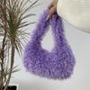 Einfarbige Damen-Schultertasche aus Kunstpelz, süße Winter-Plüsch-Handtasche, einfache Damen-Umhängetasche, Geldbörse, Clutch