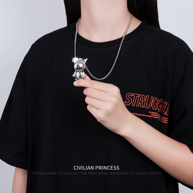 Wind Movable Doll Necklace Men'S Titanium Steel Non-Fading Chain Hip-Hop Personality Little Monster Pendant Women'S Summer Tide