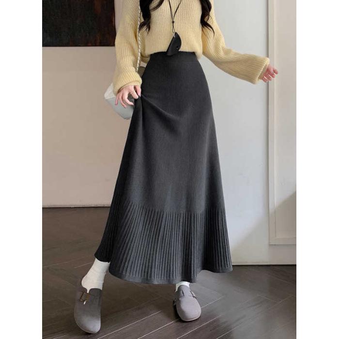 2025 High Waist Pleated A-Line Knitted Skirt for Women - Autumn/Winter Collection
