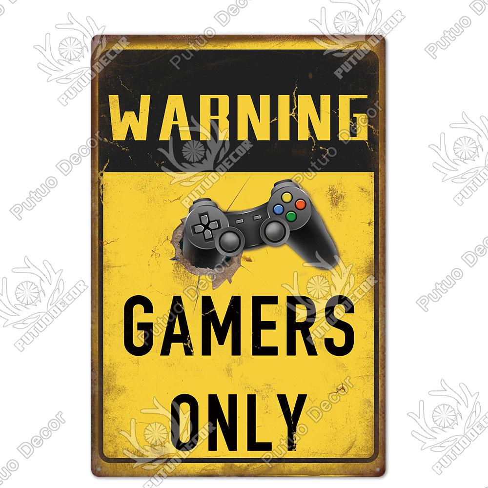 Decor Funny Gamer Metal Signs Vintage Tin Sign Gamer At Work Retro Signs for Home House Club Game Room Man Cave Wall Decor