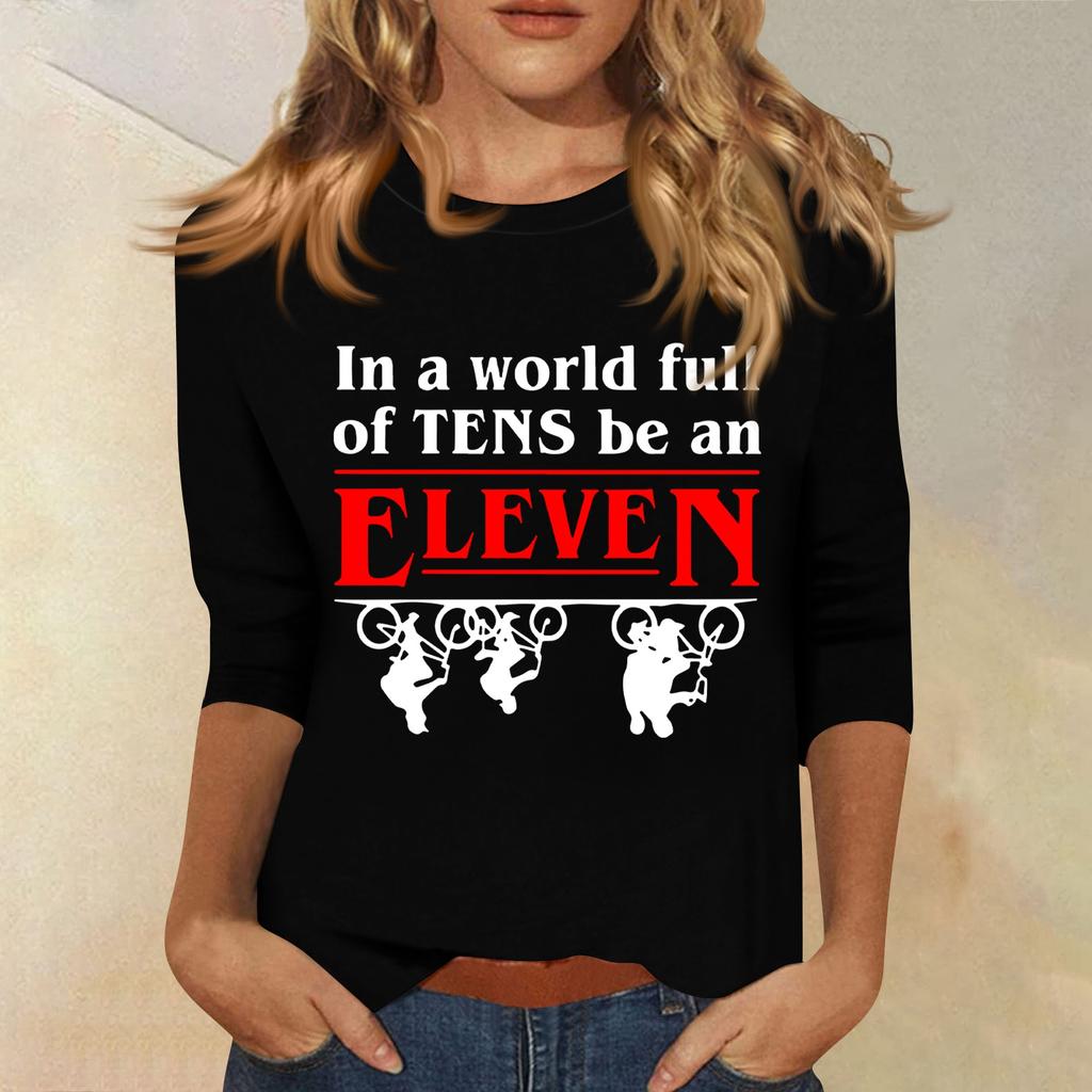 Bluze cu mânecă 3/4 pentru femei Tricou Casual Topuri cu imprimeu Tricou Gât rotund Pulover Bluză