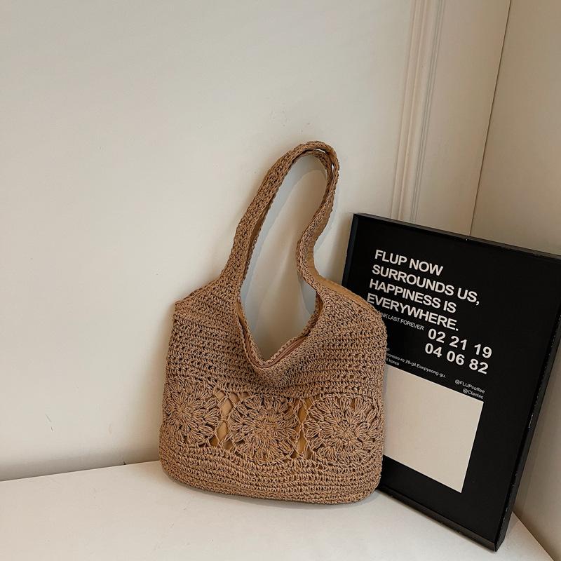 

Плетеная соломенная сумка-тоут для женщин, для отпуска на море, ветреная пляжная сумка, простая полая модная плетеная сумка, повседневная сумка-мори, на плечо, подмышку хаки