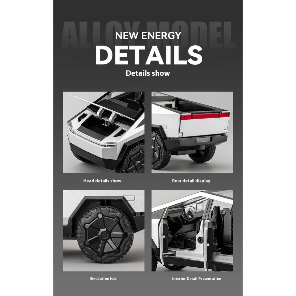 1/32 Tesla Cybertruck Zabawka Stop Off Road Diecast Metal Model Dźwięk i światło Pull Back Zabawka Prezent dla przyjaciół Dekoracyjne modne ozdoby