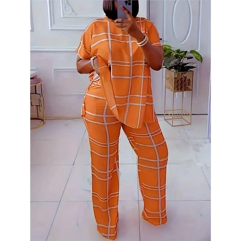 

Printed V-neck plus Size Two-Piece Set Women s Printed V-neck plus Size Two-Piece Suit Orange XXXL