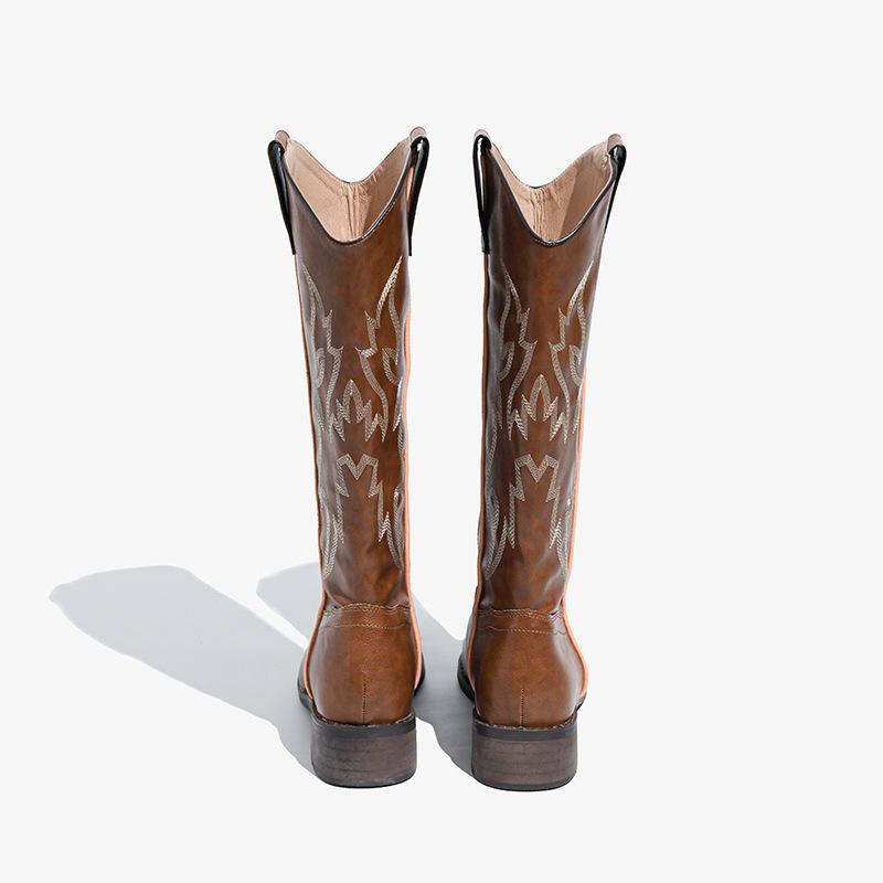 Leather Western Cowboy Boots Embroidered Knight Boots Medium Boots Martin Boots Chelsea Boots Long Boots Children's 2025 New