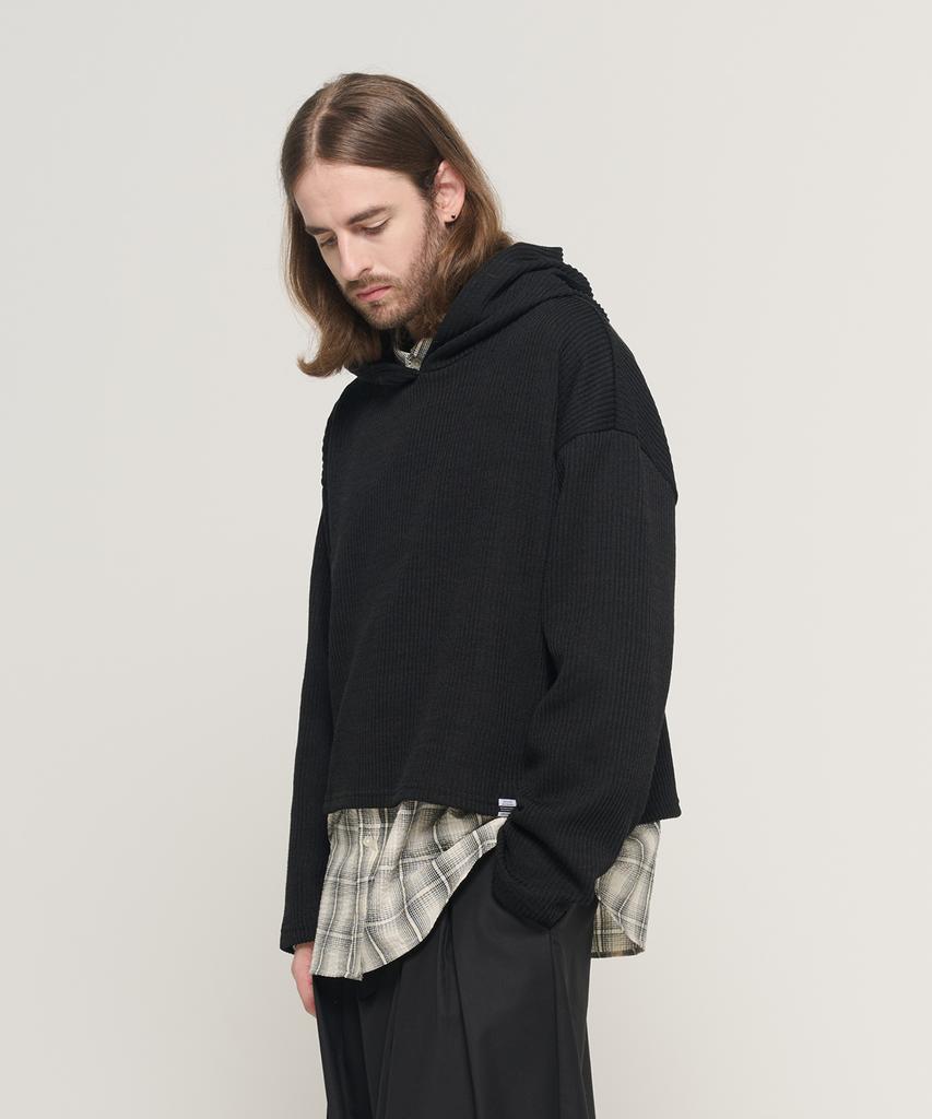 CARGOBROS Hooded Cropped Layered Long Sleeve Knit (Black)