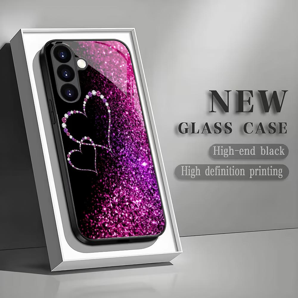 Custodia per telefono decorativa in vetro temperato a forma di cuore adatta per Samsung Galaxy S26 S25 S24 S23 S22 S20 FE/Ultra/Plus antiurto