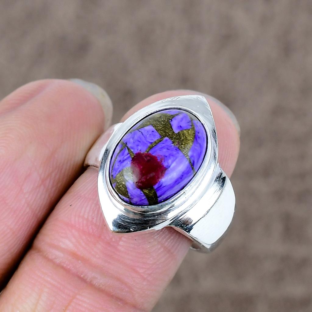 Copper Charoite Genstone Handmade 925 Sterling Silver Jewelry Ring Size 8 KKG-521