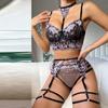 Mados moteriškas seksualus apatinis trikotažas Miela liemenėlė su nėriniuota pižama be nugaros su keliaraiščiu ir apatinio trikotažo komplektas