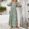 Spring Floral Print Dress Casual Loose Fit Women High Neck Long Sleeve Midi Length Waist Design Large Size
