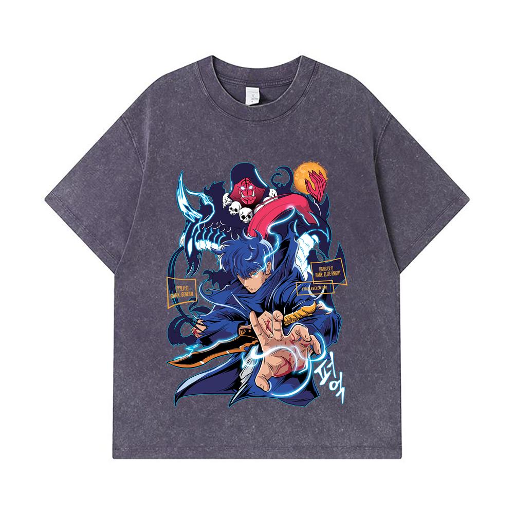 275 GSM Washed T-shirts 100% Cotton Solo Leveling V14 Print Unisex Heavy Cotton T Shirt