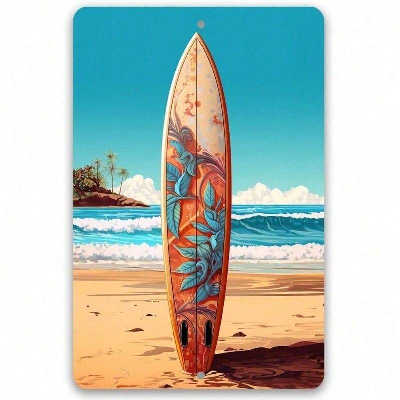 Metal Poster Wall Art Vintage Surfboard Ocean Decor for Bar