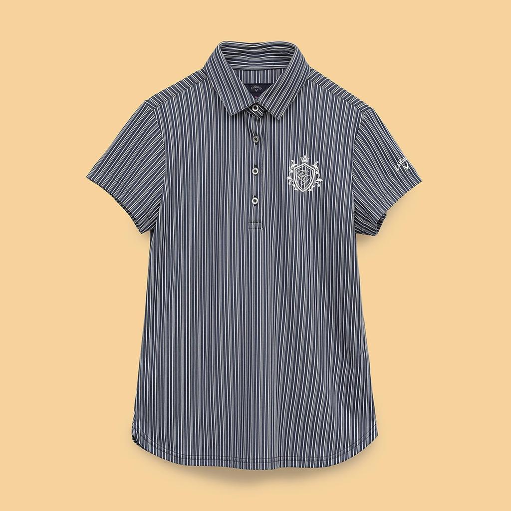 Short Sleeve Polo Shirt Quick Striped Golf C25134205 L [Callaway] Women's (Sweat Wicking, Drying, Pattern) / / 1120_Navy