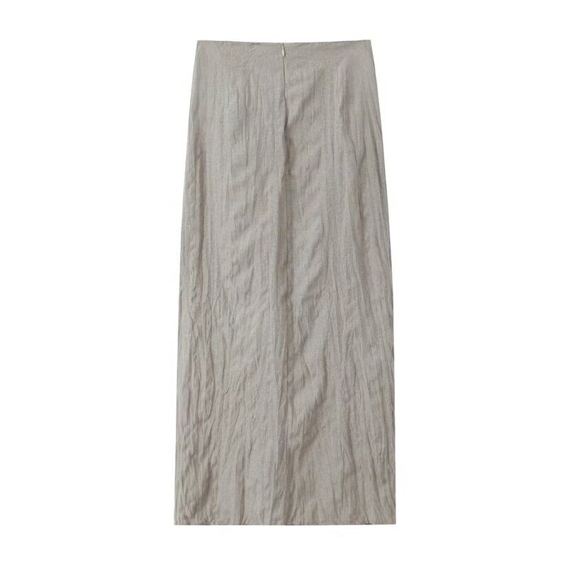 Fashion Style 2024 Summer New Arrival Women's Clothing Stylish High Waist All-Matching Linen Midi Skirt 5221100