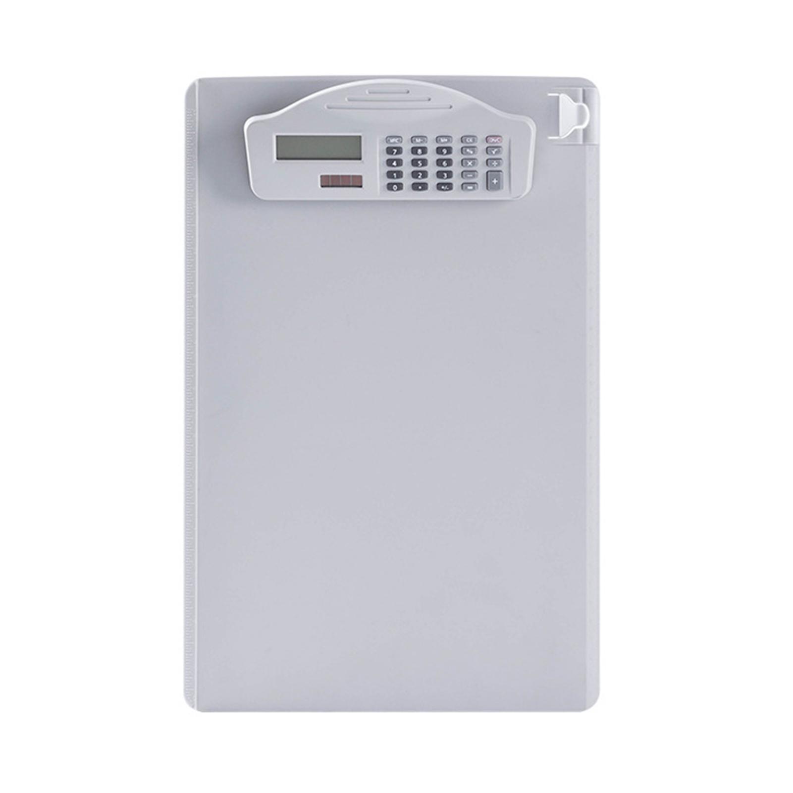 Planche à pince avec calculatrice, bloc-notes, emplacement pour stylo, règle pour papier A4, porte-documents, convient pour étudiant, bureau blanc