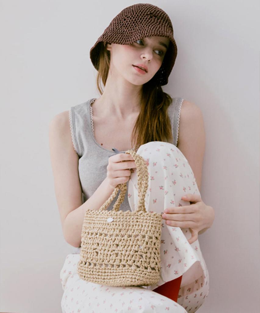 Slowslowly Lily Raffia Handmade Crochet Mini Tote Bag _ Natural Beige