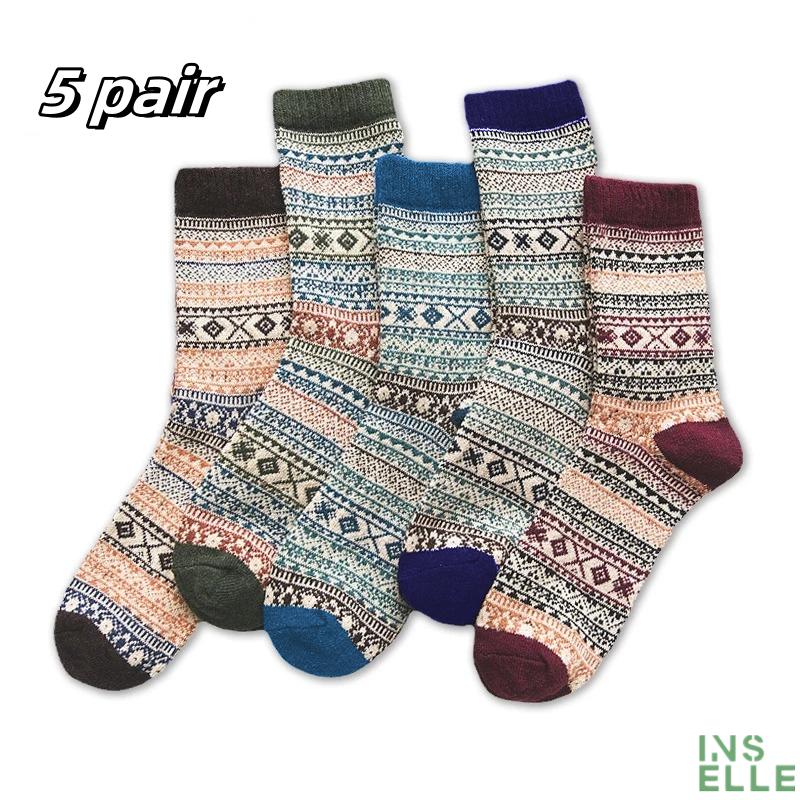 15/10/5 Pairs of Fall and Winter Double Road Vintage Socks Thickened Warm Ethnic Style Men's Wool Socks Mid-calf Socks