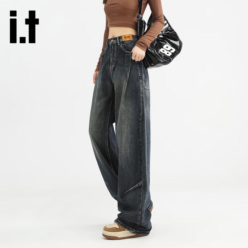 izzue Women's American Retro Wide-Leg Denim Jeans