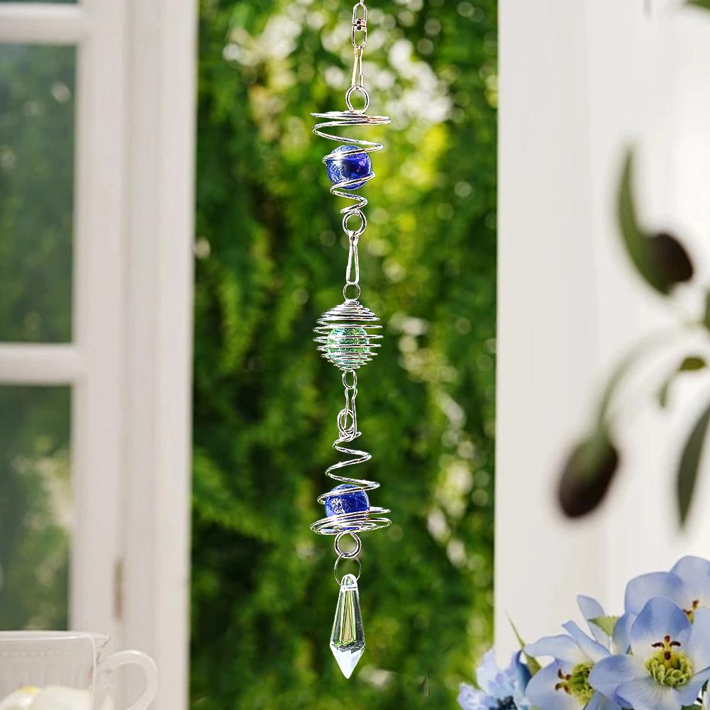 D2 Glaskugel Edelstahl Spiralschwanz Hängender Windspiel Stabilisator Sonnenfänger Regenbogenmacher Stress Windball Heimdeko