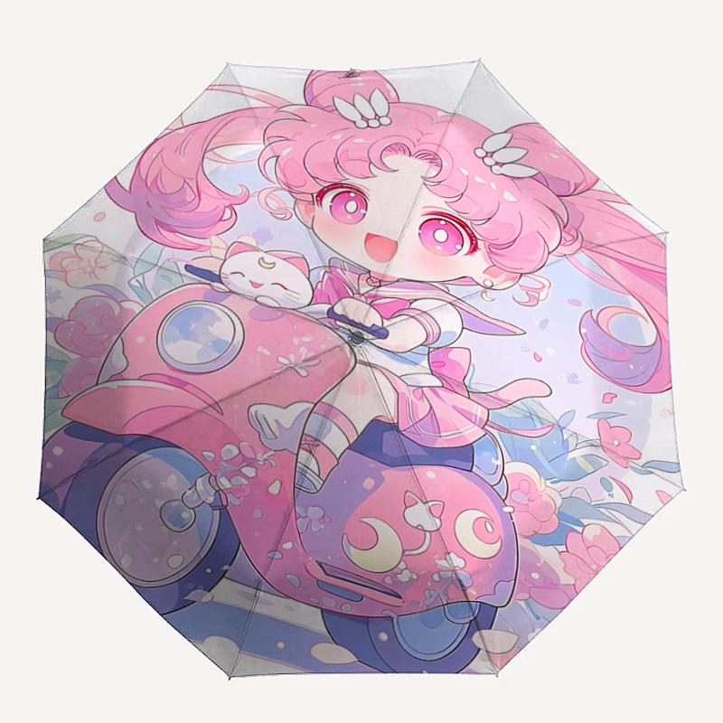 1pc Chibi Moon Pink Scooter with Automatic Folding Umbrella, 8 Iron Frame Outdoor Umbrella, Ideal Gift for Fans, Travelers, Daily Use.F044