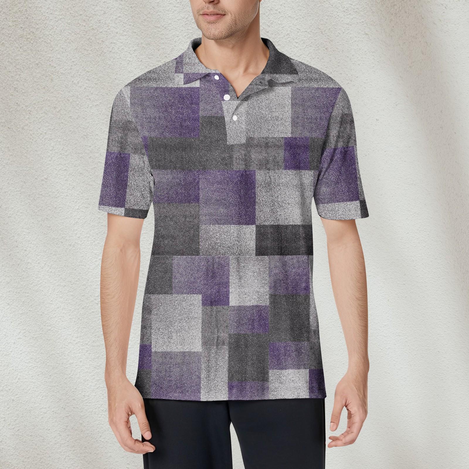 

Мужская модная рубашка с коротким рукавом из мягкого хлопкового воротника с принтом M фиолетовый