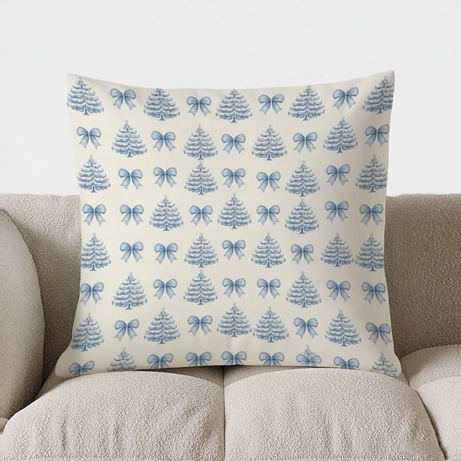 Home Decor Blue Floral Bow-Patterned Cushion For Decor Pattern Cushion Cover Suitable For Sofa Bedroom Car Pillow Cover