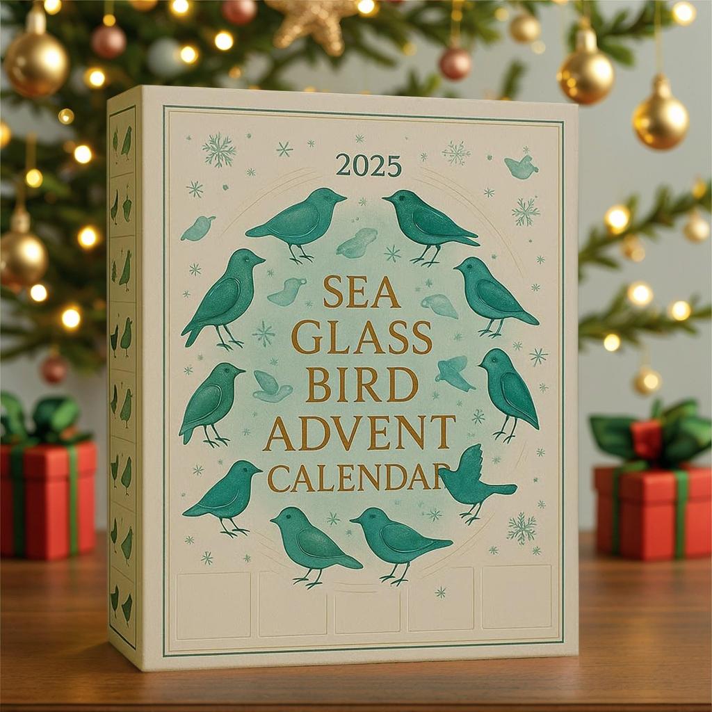 Sea Glass Bird Advent Calendar 2025 Countdown Calendar 24 Days with Handcrafted Sea Glass Ornaments for Christmastree Home Decor