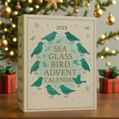 Seeglas Vogel Adventskalender 2025 Zufällige Box 2D Acryl Countdown Kalender mit Handgefertigten Seeglas Ornamenten für Mädchen Jungen