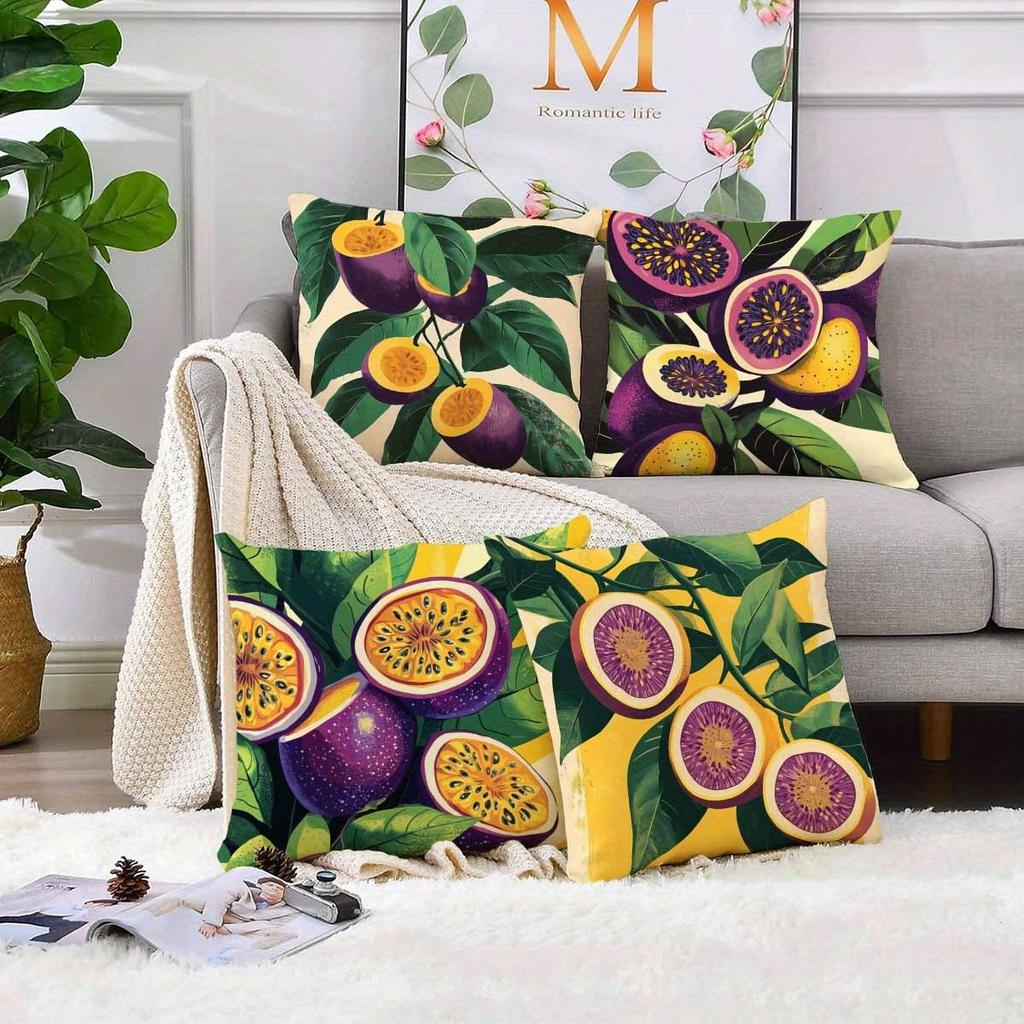 Vibrant Passion Fruit Pattern Pillowcase: Fresh Tropical-Themed Cushion Cover For Home Sofa Decor