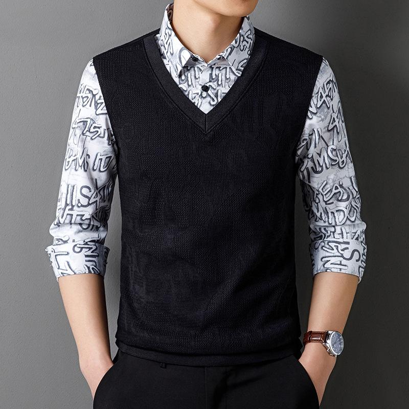 Весна и осень Толстая рубашка из двух частей с имитацией дракона Тотема Мужская рубашка — фото 3