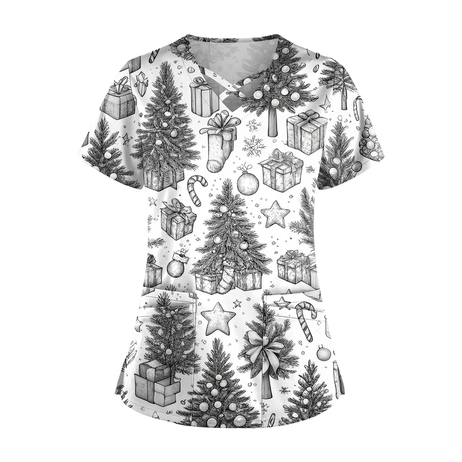 

Женский топ с коротким рукавом, ступенчатым V-образным вырезом, принтом и карманом, быстросохнущий XL белый