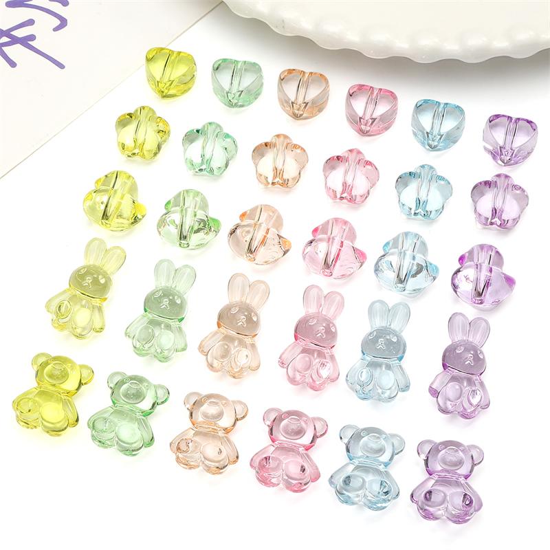 Acrylic Transparent Animal Rabbit Bear Heart Beads for DIY Jewelry 20 Pcs