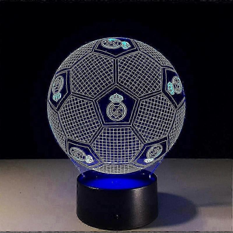 Suitable for 3d Optical Illusion Real Madrid Football Night Light Toy Lamp,remote Control,dimmable,battery Or Usb Powered,7 Colors Change Christmas Bi