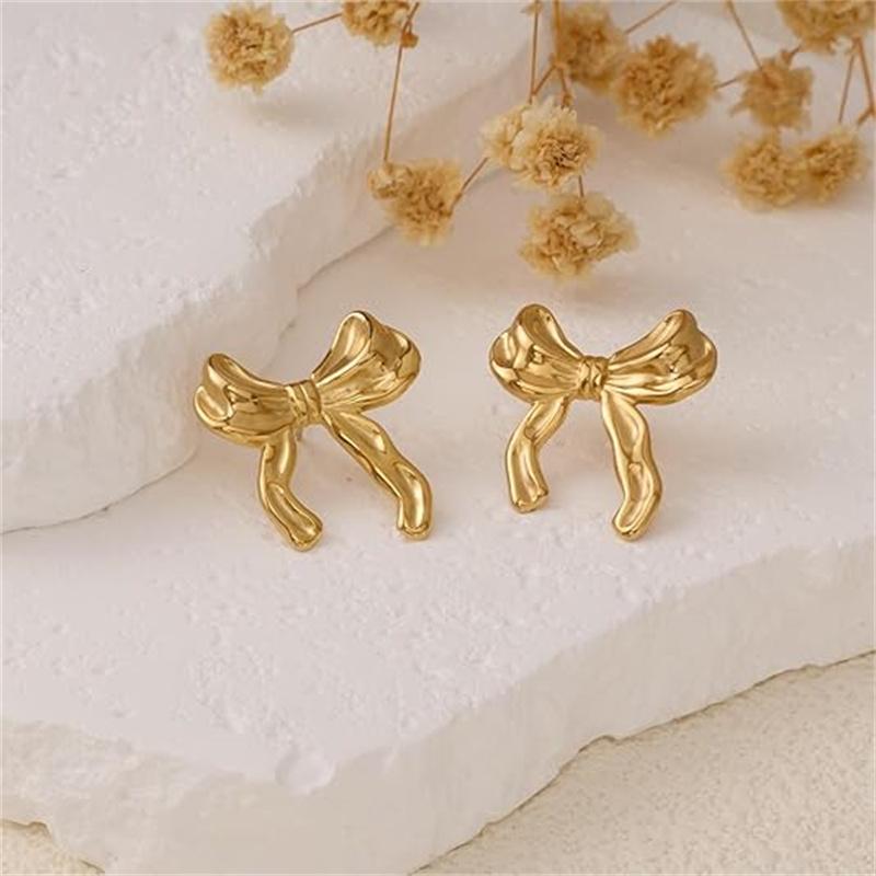 Golden Bow Statement Earrings Trendsetting  Stud Ear Accessories