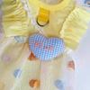 Ruffled Pet Dress, Polka Dot Puppy Dress with Plaid Heart, Cute Dog Princess Dress with D Ring, Breathable Summer Outfit for Small Dogs Cats