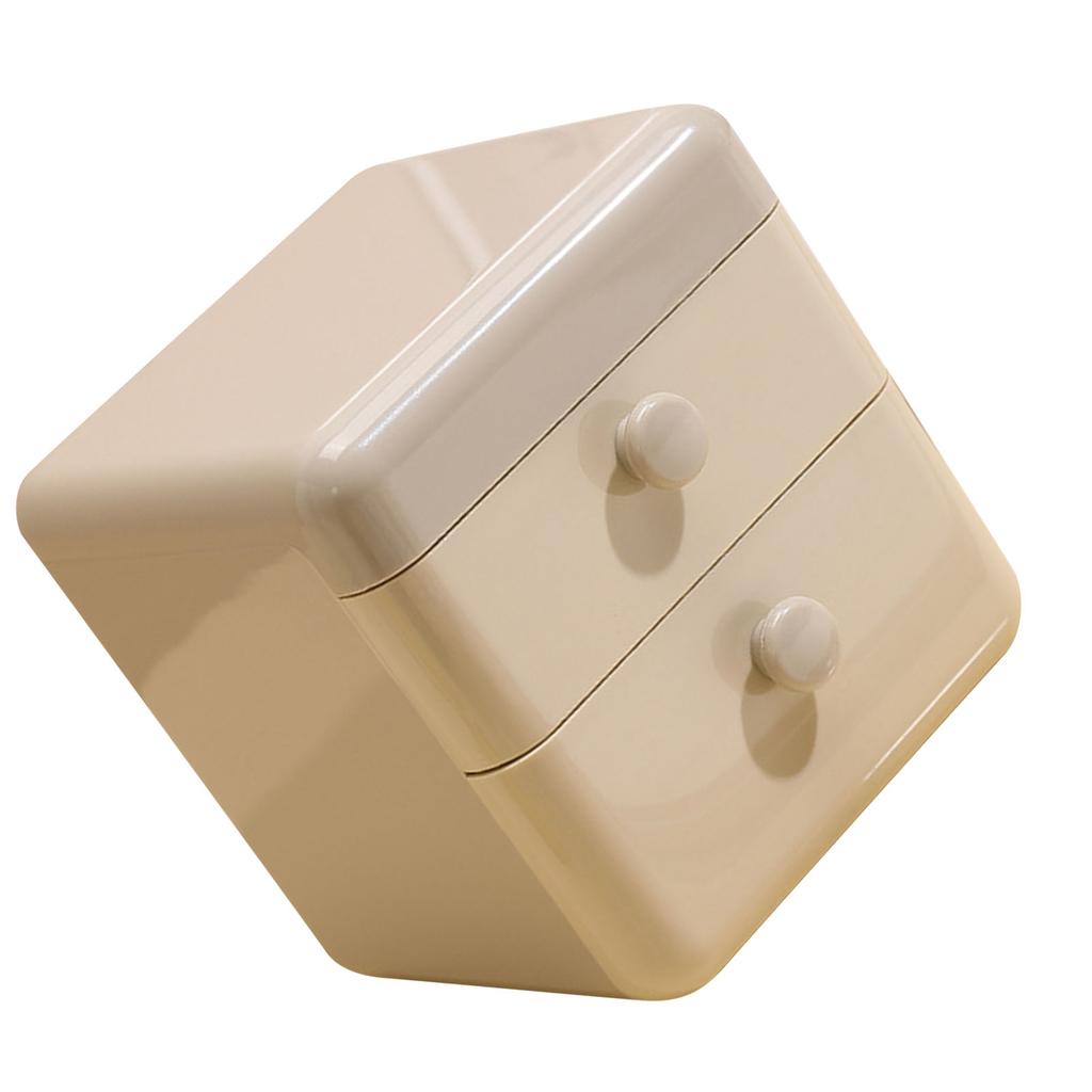 Desk Storage Box with 2 Drawers and   Lid Plastic Cute     Desktop Jewelry Stationary   for Home Dorm